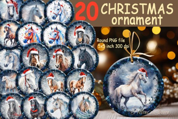 Download Christmas Winter Horse Ornament Bundle - Horse ornament Collection